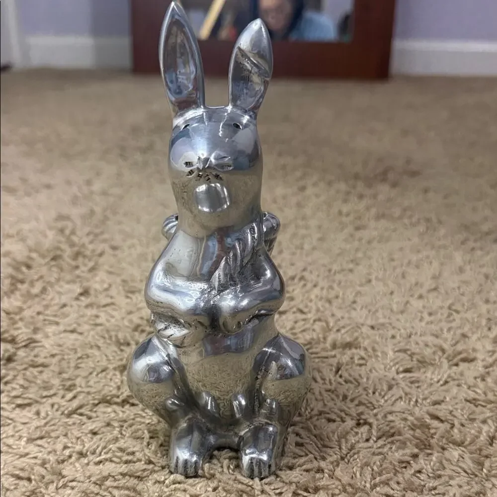 Pottery Barn Pewter Metal Bunny Rabbit Easter Votive Taper Candle Holder